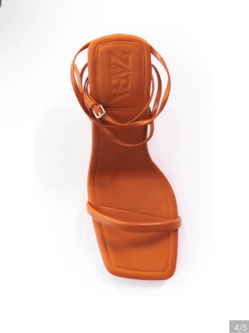 Zara Orange Strappy Lace-Up Goat Leather Heels Sandals Square Toe 38